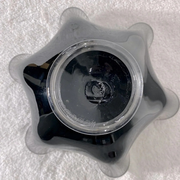 Handblown Ripple Edge Blue Black Glass Opal Cut Glass Handkerchief Vase Bowl - Picture 4 of 15